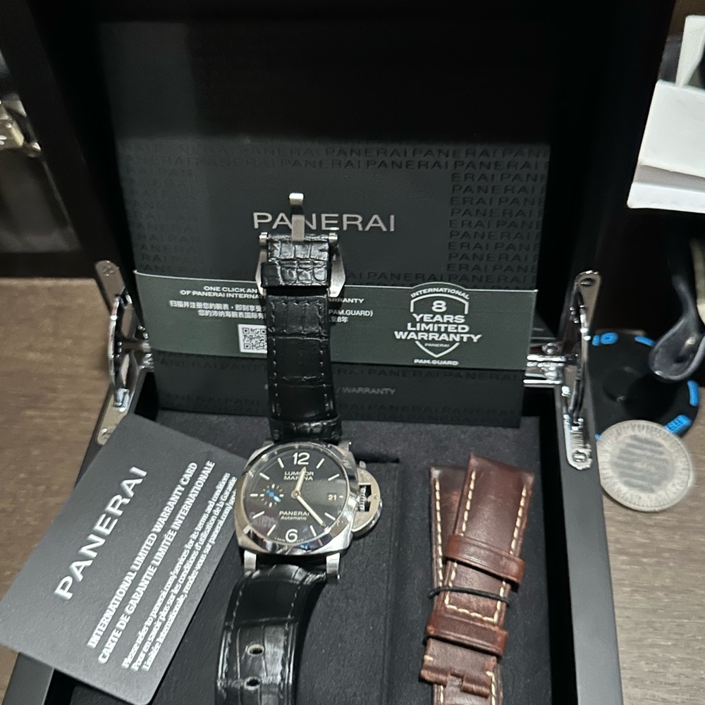 Panerai Black Leather Watch with Extra Strap